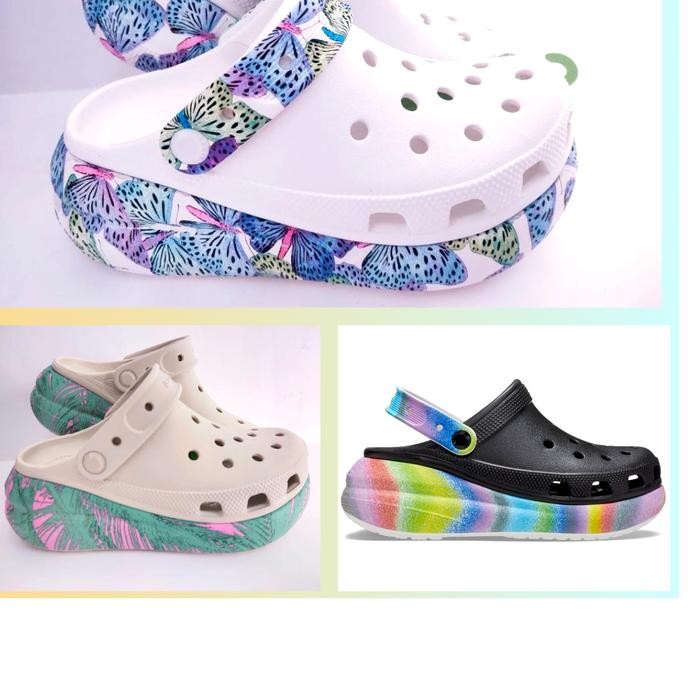 Ready Sepatu Sandal Wanita Crush Clog Crocs Motif Slip On Women Shoes