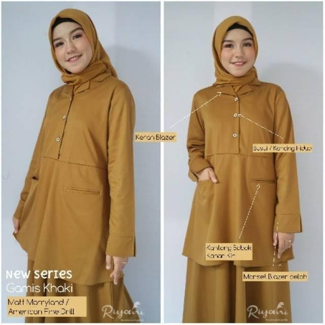ORIGINAL Seragam PNS Wanita PDH Khaki Gamis Kantong Riyani READY STOCK