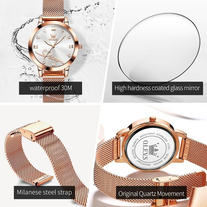 Olevs Jam Tangan Wanita Original Anti Air Tahan Kecil Branded Elegan Analog Rose Gold Ultra-Thin