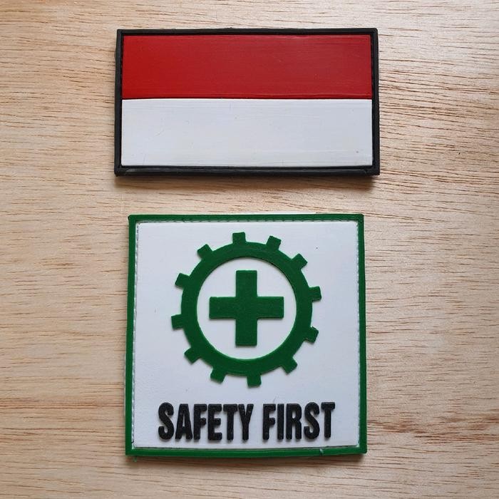 Bkb ArlC patch rubber satu set logo k3 safety first besar plus bendera indonesia - tempelan karet