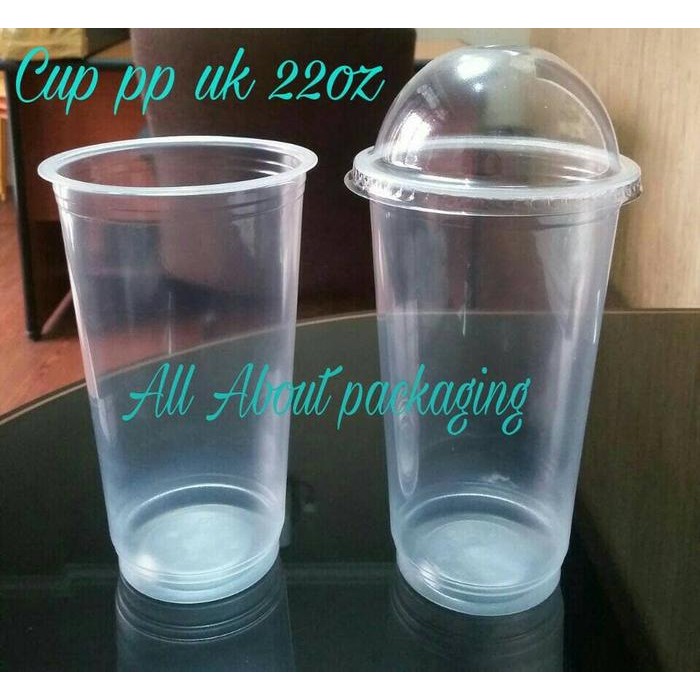 Stok Baru Gelas plastik polycup uk 22oz + tutup Dome / Cup plastik polycup