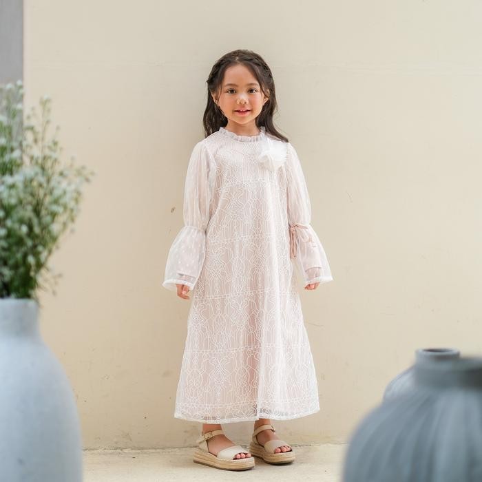 TERMURAH Little Glam Baju Muslim Anak Perempuan / Gamis Anak Putih / Baju Raya Anak - Ciara Dress