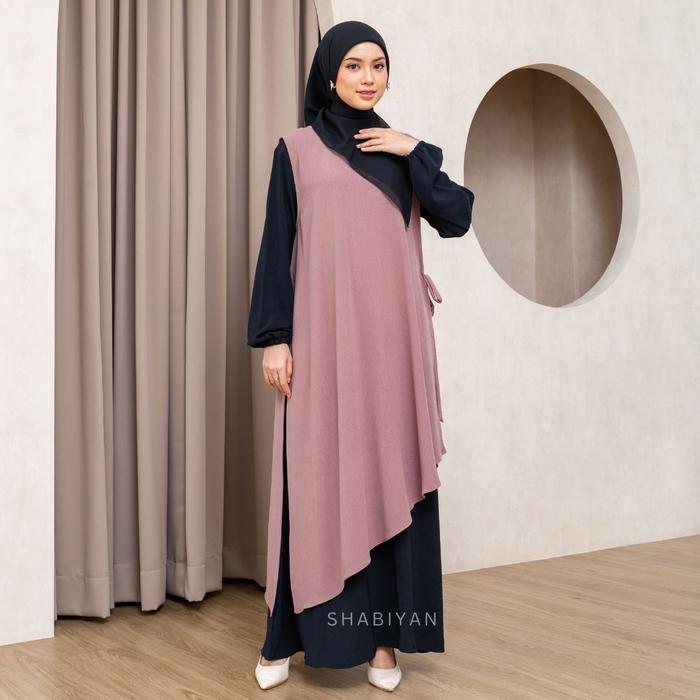 SHABIYAN-456 Gamis Set Dress Muslimah Casual Outer Inner Dress Cardigan Lepas Pasang - Black Izzara,