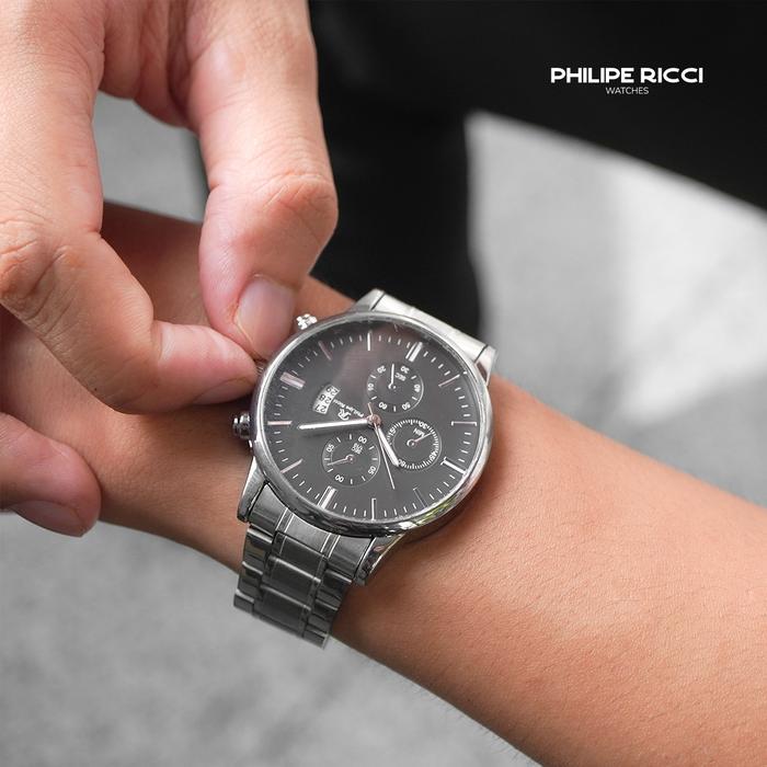 Promo Philipe Ricci Jam Tangan Pria Rantai Analog Quartz Trendy Hitam Ori Simple 7352 Men Watches