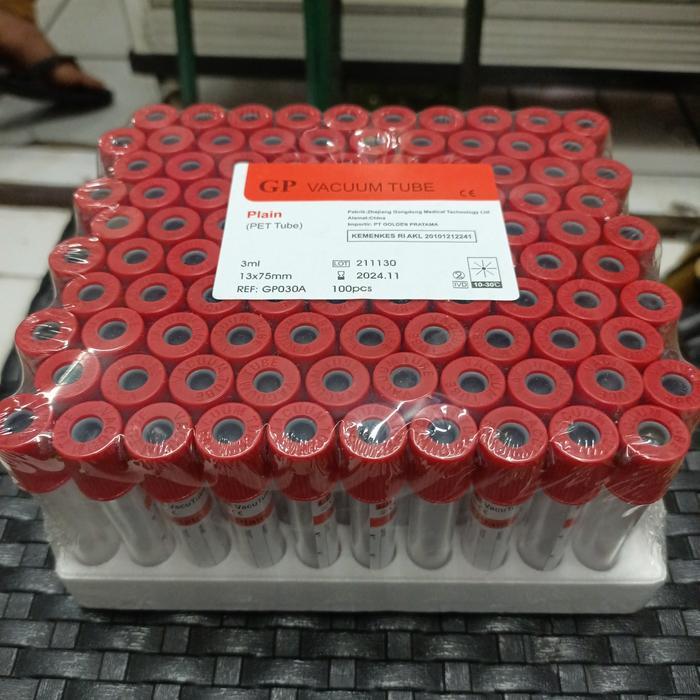 TABUNG PLAIN 3ML GP / GP VACUUM TUBE 3 ML / TABUNG VACUTAINER MERAH