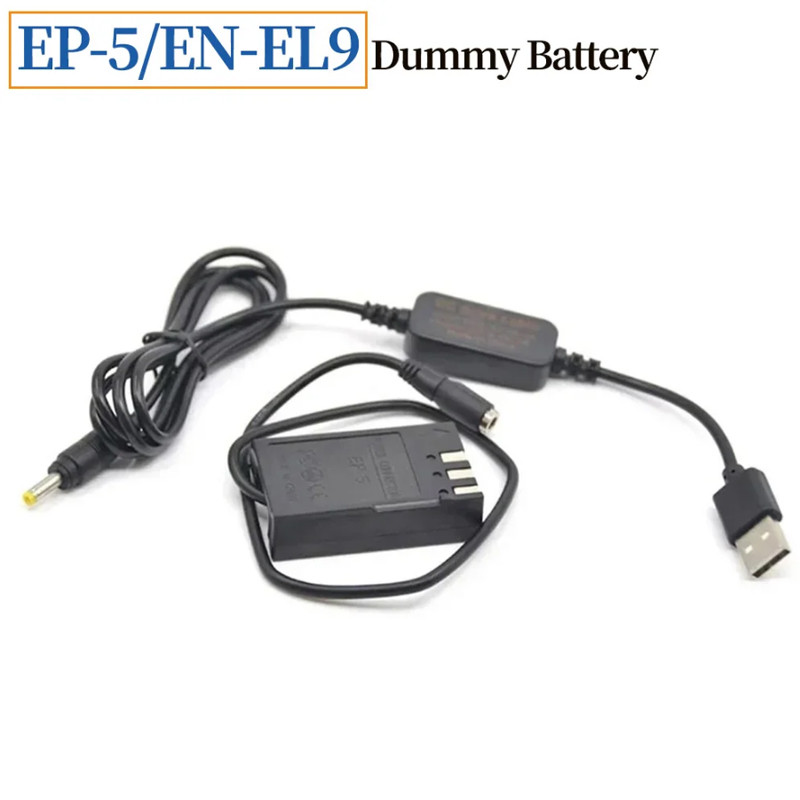 Baru Nikon Camera EP-5 DC Coupler EN-EL9 Dummy Battery + 5V USB Power Bank Cable for D40 D40X D60 D3