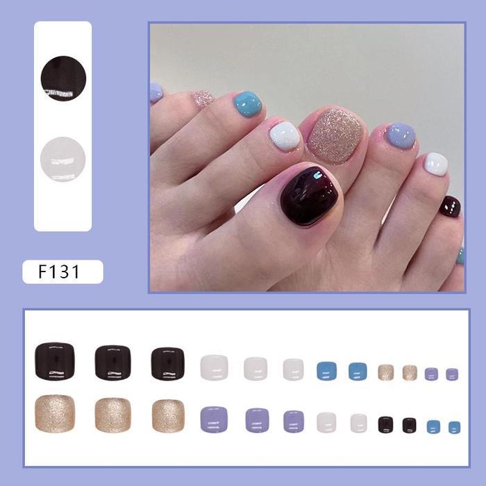 F131 - Kuku Cantik 24pcs set Kuku Palsu Fake Nails Box Free lem cair / jelly tahan air Kuku Palsu