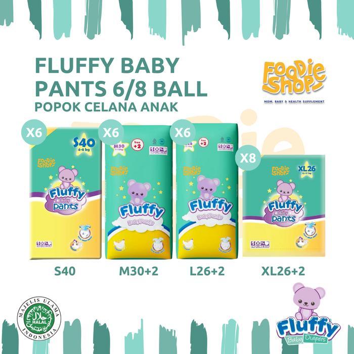 (6 Ball/8 Ball) Fluffy Baby Pants S40 M30+2 L26+2 XL26+2 Popok Bayi Tipe Celana - Breathable, Daya
