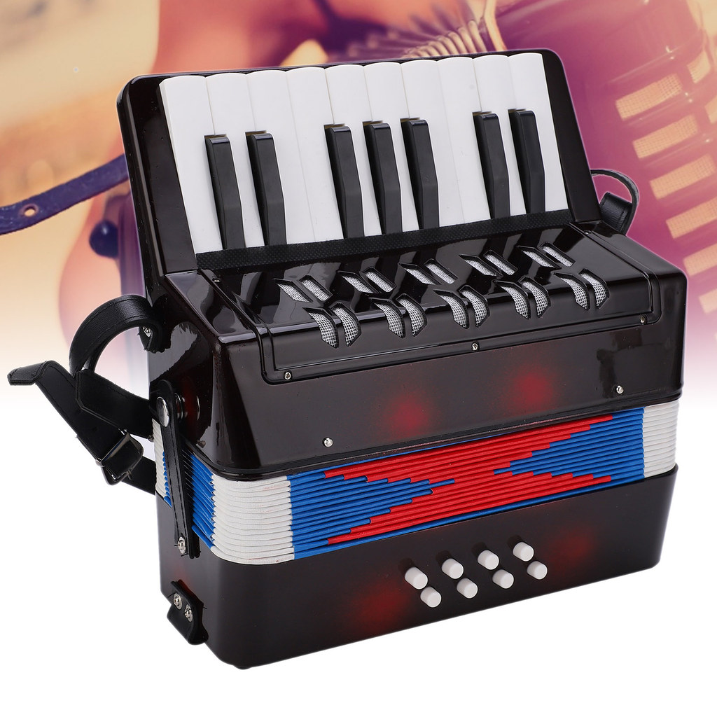 Jeramii Accordion Musical Piano Keyboard  Rhythm Training Spring Instrument 17 Key 8 Bass Black Acco