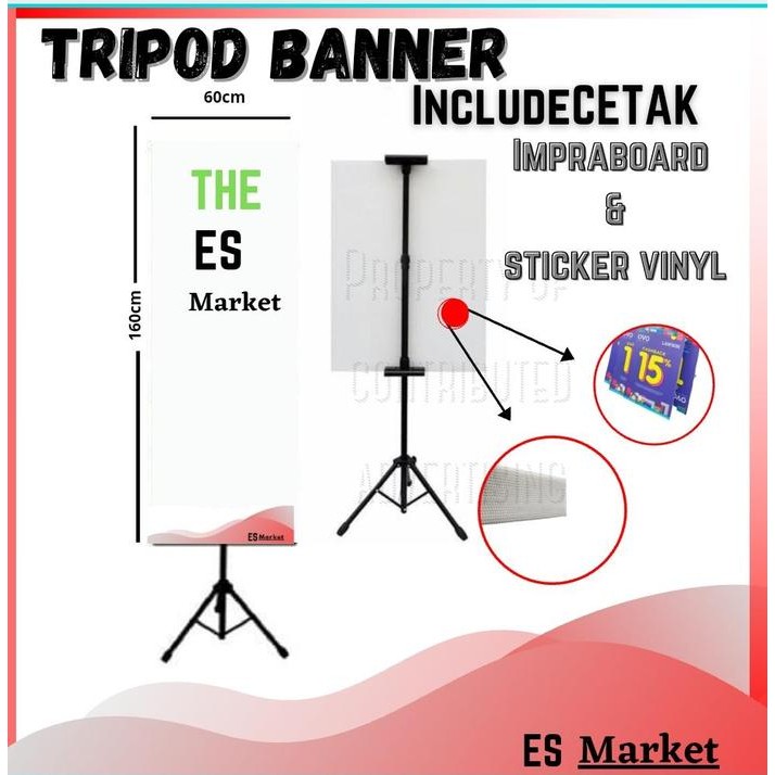 

Tripod banner 2 sisi dan impraboard plus Stiker / Tripod Banner dan Cetak Impraboard