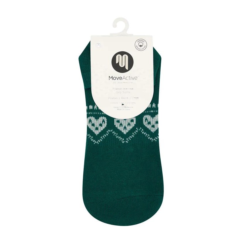 Anabellashop | Classic Low Rise Grip Socks - Alpine Heart Emerald [Kaos Kaki Socks Ballet Pilates Yo