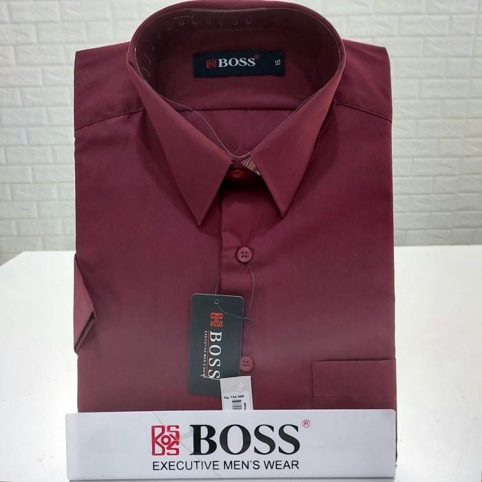 Kemeja Boss polos putih regular pendek