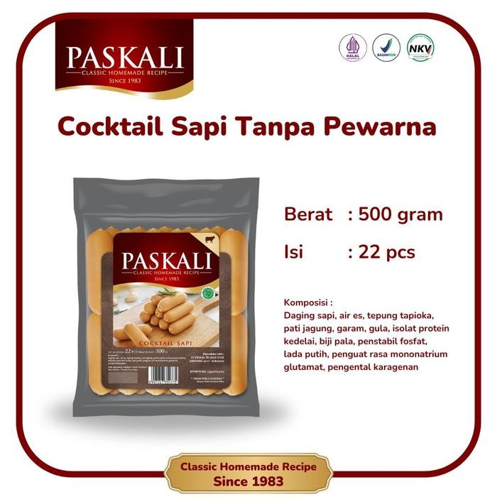 

Pilihan- Cocktail Sapi Tanpa Pewarna Sosis Paskali 500 Gram Frozen Food