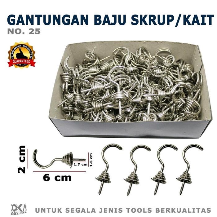 New Gantungan Baju Skrup Kawat Ulir NN 25 Kait kail Cantolan Dinding Besi 10pcs