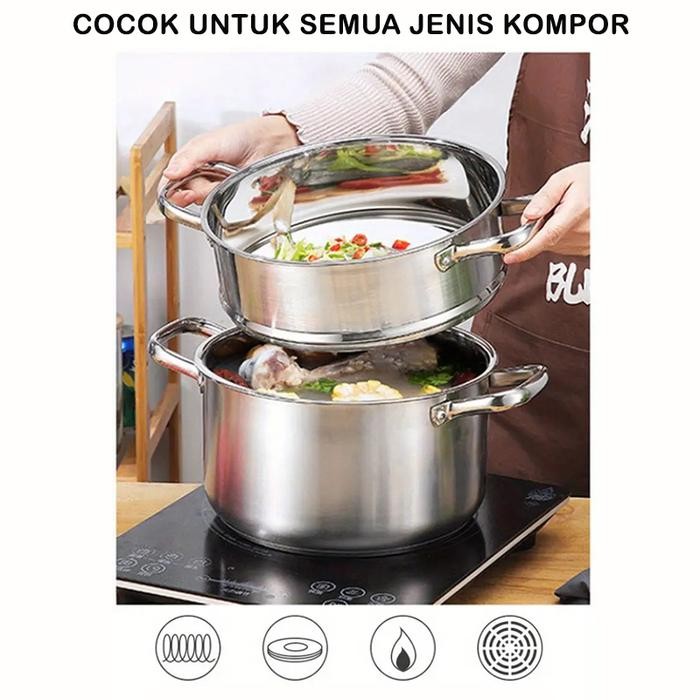 [Exclusive Jordi Onsu] Texania Panci Kukusan Serbaguna Set Dandang Dan Kukusan 2 Susun Full