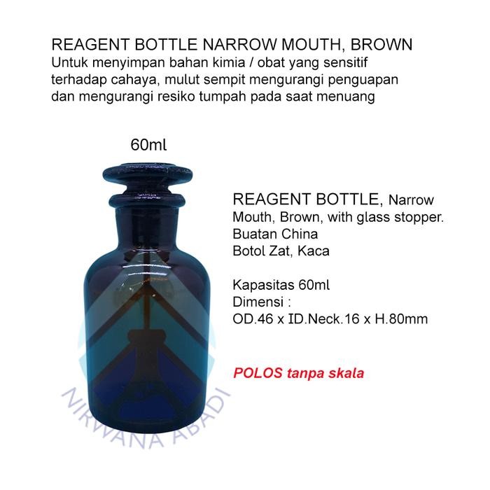 

OJ Botol Reagen Coklat 60ml Mulut Sempit RRT, Reagent Bottle Amber Narrow Mouth China, Botol Zat