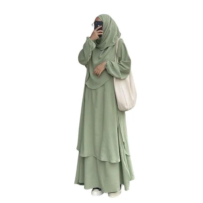 Pilihan- Ufaira Collection ~ One Set Hameda Setelan Wanita Terbaru Tanpa Hijab Bahan Crincle
