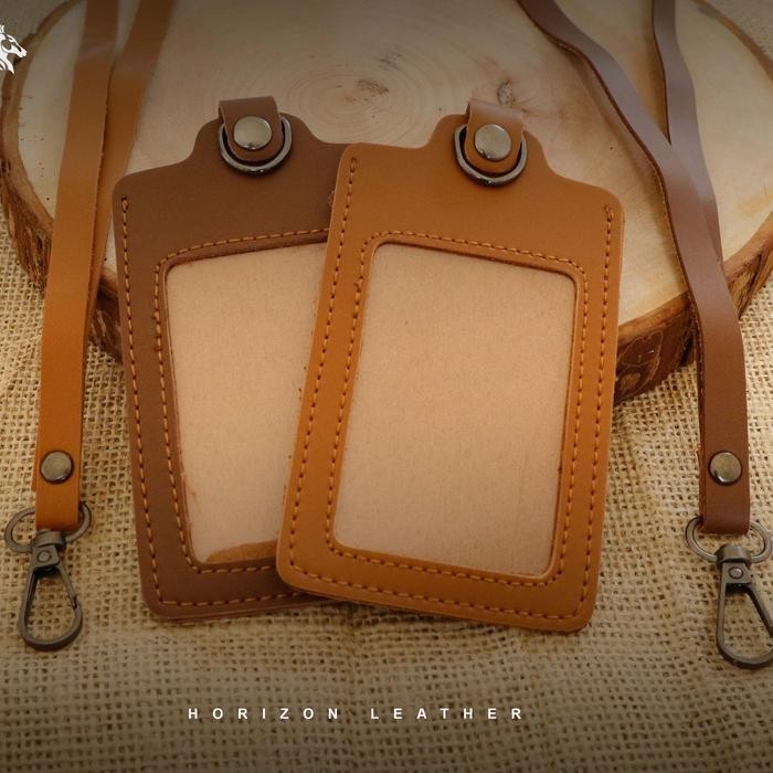 

New Horizon Leather Name Tag Kulit Id Card Kulit holder kancing Kantor 11 x 7 cm Tali Kalung Kuat