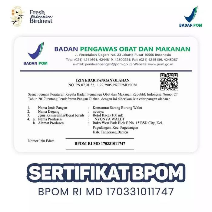 

Pilihan- Bird Nest Minuman Sarang Burung Walet Asli Premium 100% Nyonya Walet