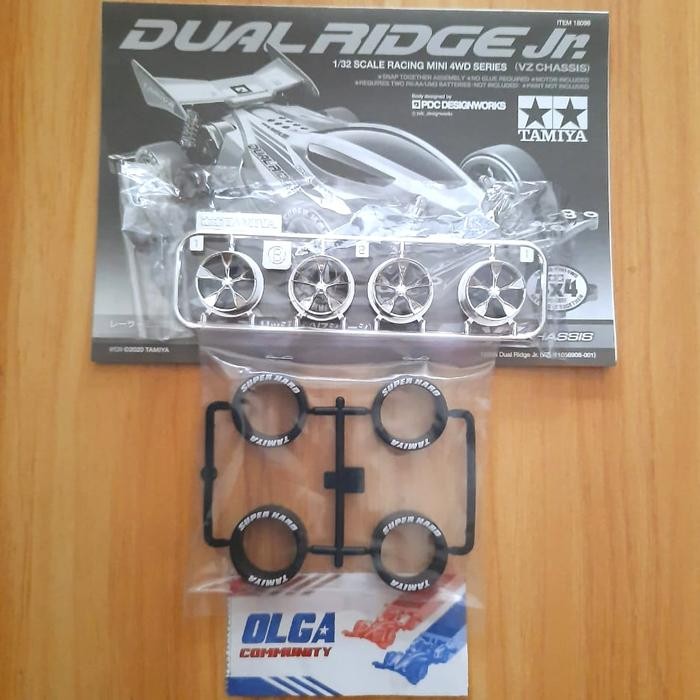 Pilihan- Velg Tamiya 5 Spoke Medium Silver Plated Bahan Pp + Ban Super Hard Hitam With