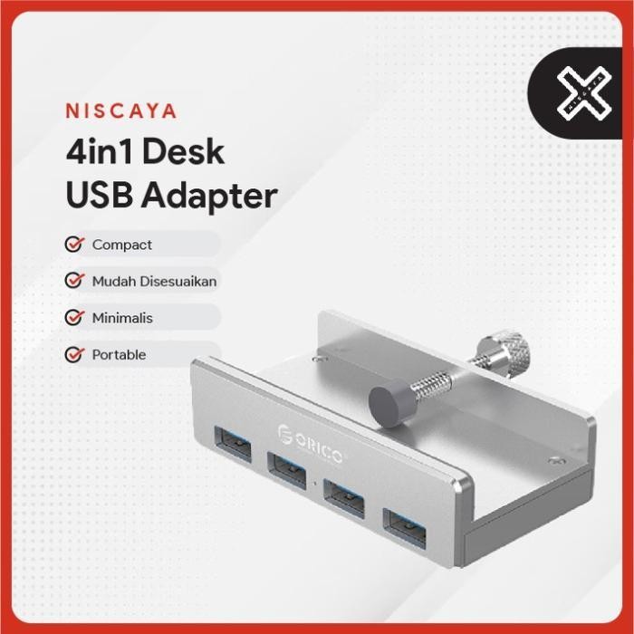 NISCAYA Orico Clip-on USB Type-A 3.0 4 port HUB, HUB USB Meja Monitor