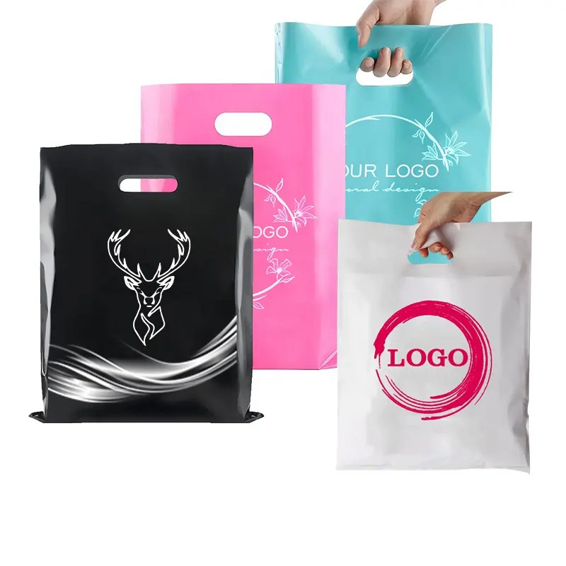 100 Pcs Custom Logo Plastic Shopping Bag With Handle Customized  Gift