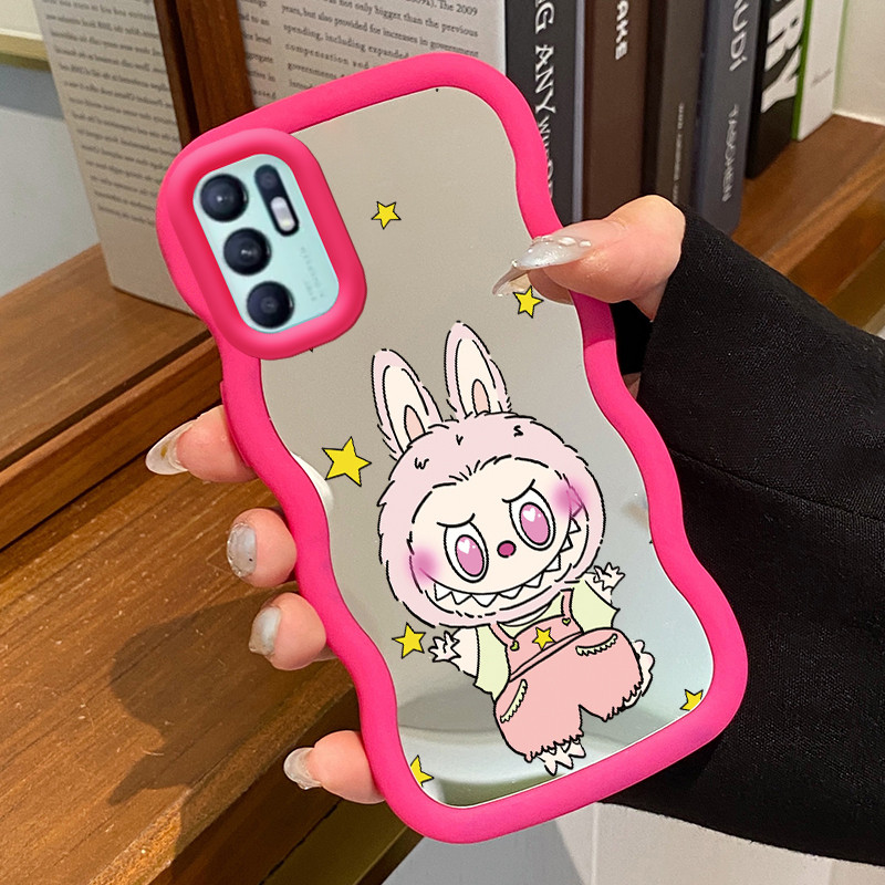 Casing Untuk OPPO Reno 6 4G Case Casing HP Pola Raksasa berbulu Kesing Kasing Macaron Mirror Cesing 