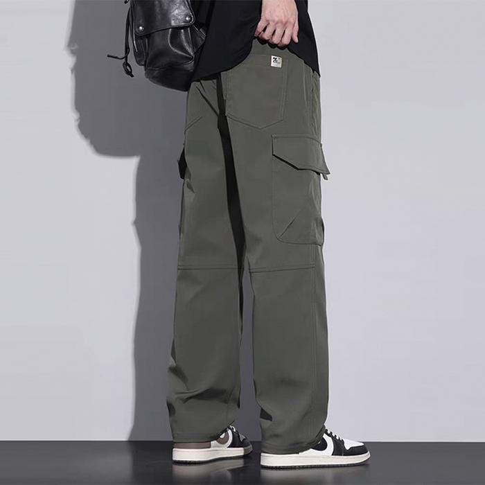 Celana Cargo Panjang Pria Hijau Korean Style Fashion Baggy Pants Dewasa Cowok Gombrong Pinggang