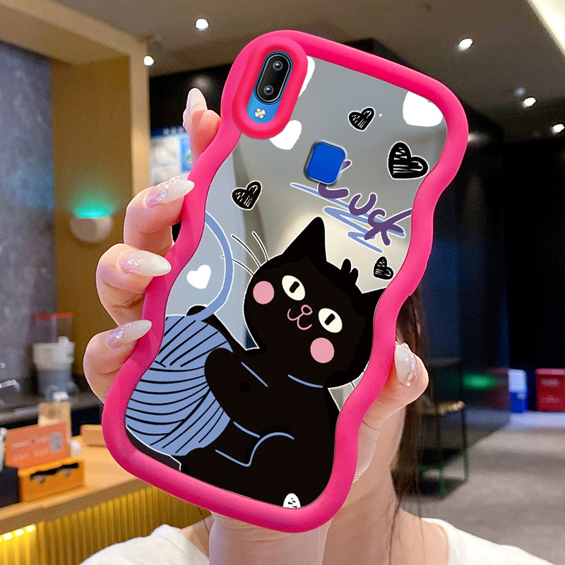 Casing Untuk VIVO Y91 Y91i Y93 Y95 Case Casing Kucing Bulu Pola HP Cesing Macaron Kasing Mirror Sili