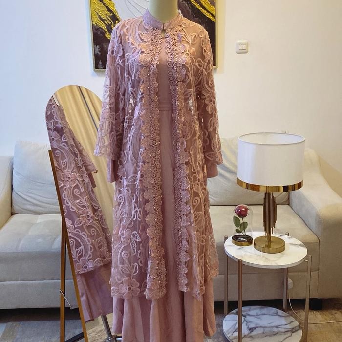 k4un- Gamis Yuna Delfia T015 Brokat Mewah Muslim Dress Wanita Pesta Lebaran Maxi Dewasa