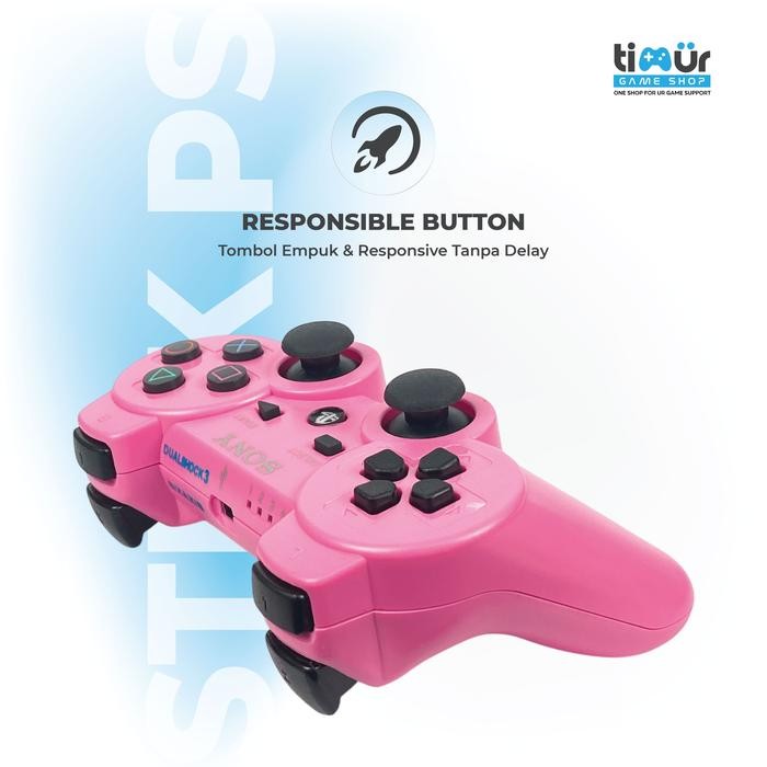 q6g5- Stik Stick Ps3 Wireless Original Pabrik Warna Pink Plus Kabel Charger