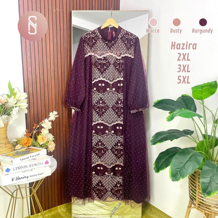 SALE Myshawl Hazira Dress Gamis Brukat Pesta Jumbo Matt Syakilla Terbaru Big Size Muslim Mocca