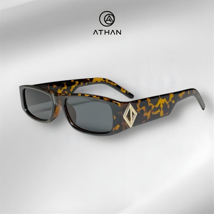 groceria [Premium Box]ATHAN Kacamata Hitam Persegi Panjang Fashion Korea Kulit Penyu Perlindungan