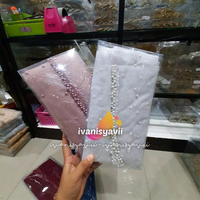 Seovalitamashop - Hijab Veil Bahan Tile Mutiara Motif Polos Dan Akar