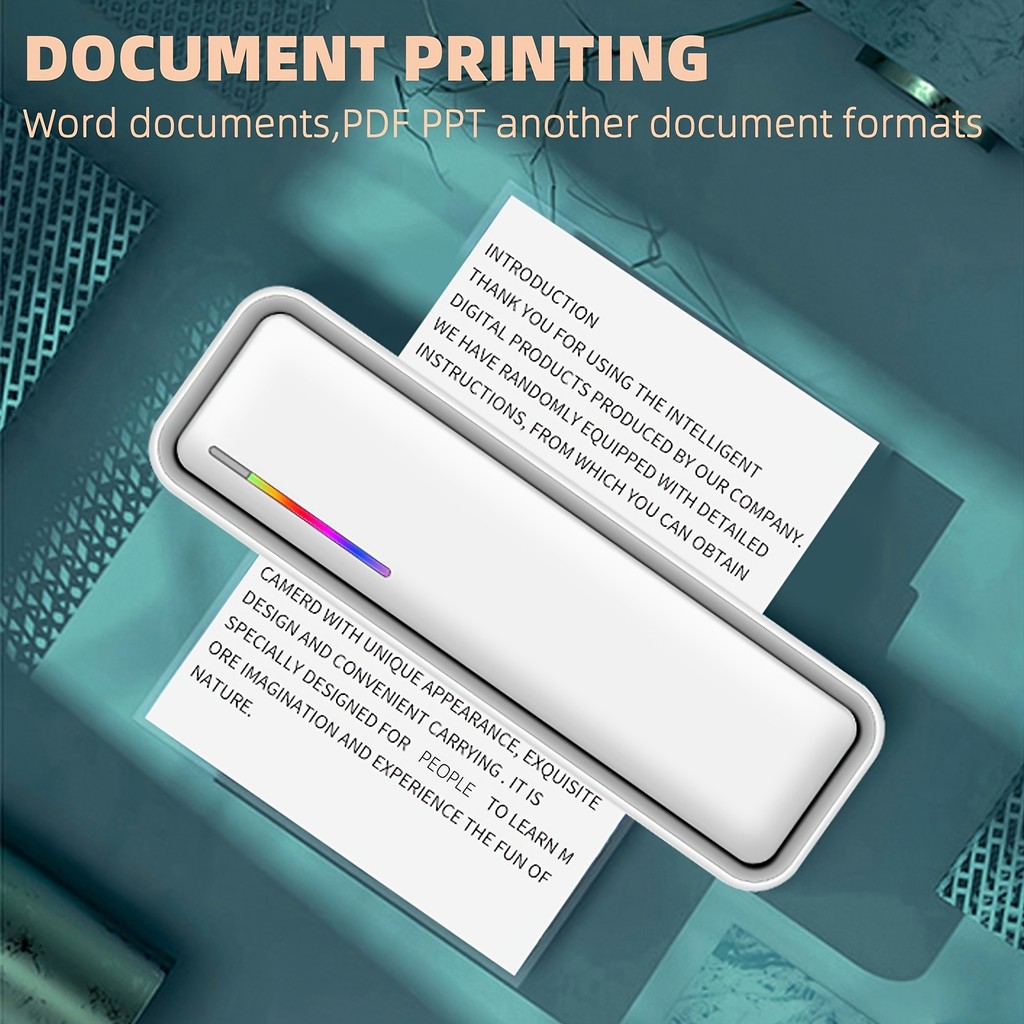 Portable A4 Thermal Printer, Wireless Travel Printer, Wireless Thermal Ink-Free Printer Set, 300DPI