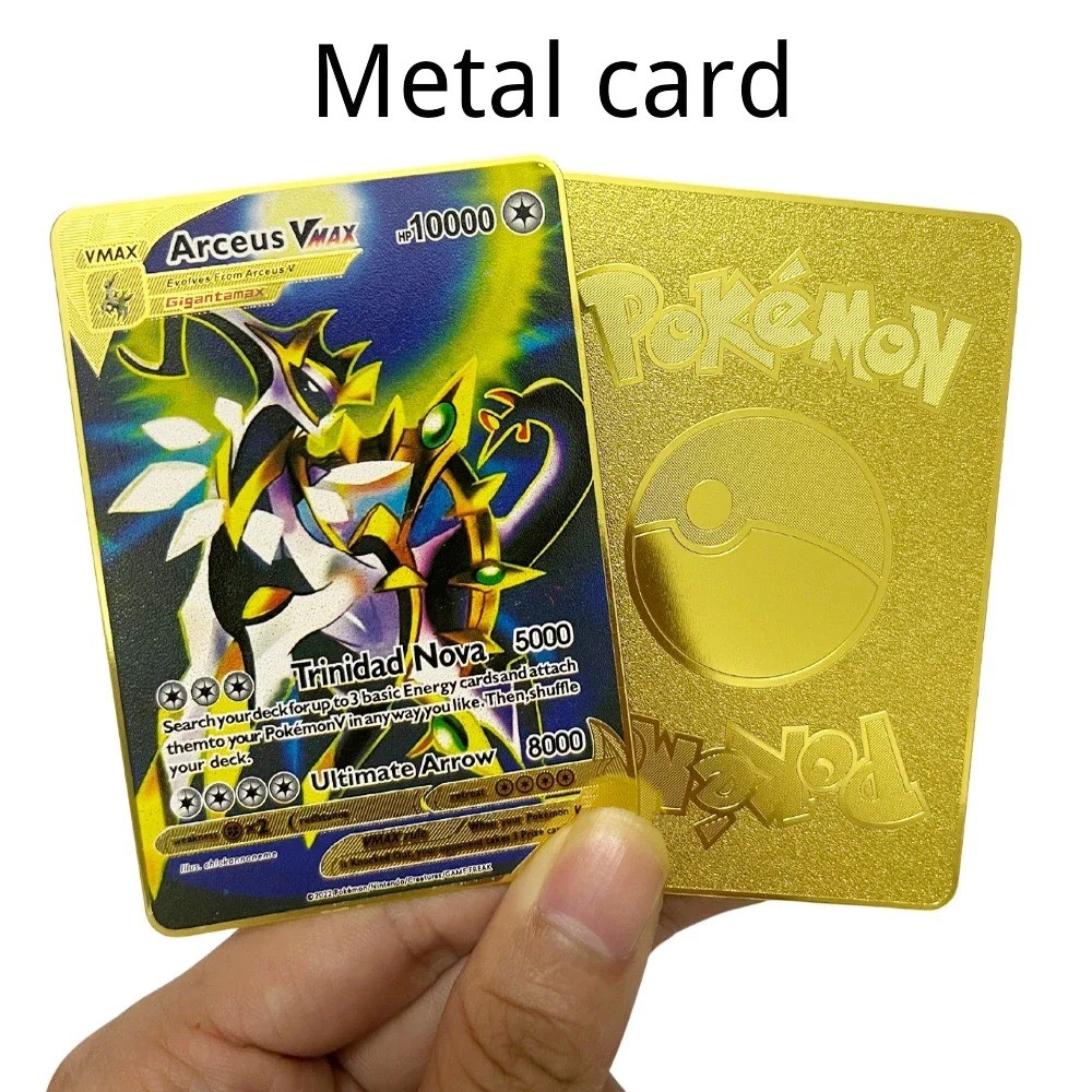 Pokemon Card 10000 Arceus Eevee Charizard Vmax Gx Gold Pocket Monster English iron Metal Letters