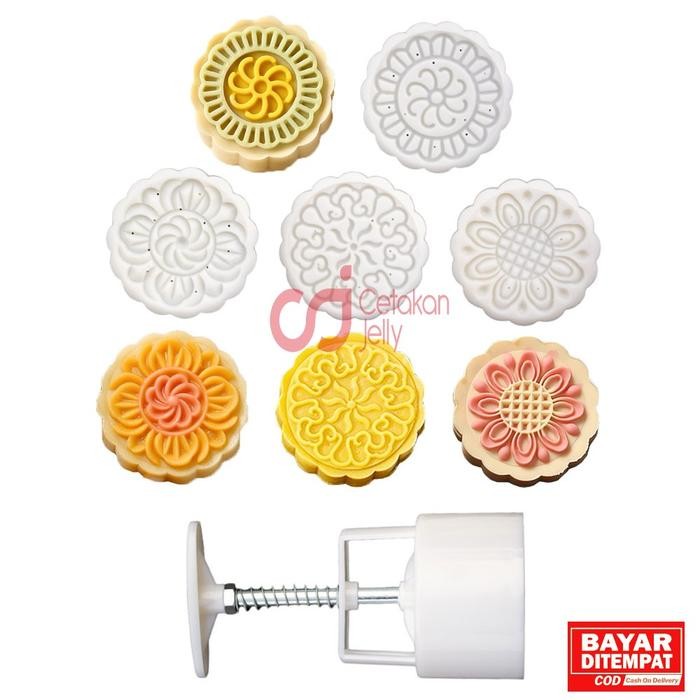 CJ Cetakan Mooncake Moon Cake Kue Bulan Nastar Bulat 100 Gr 4 Model