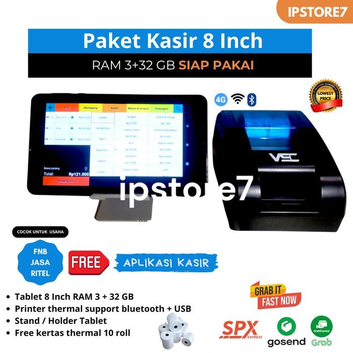 

PAKET MESIN KASIR ANDROID SIAP PAKAI 8 INCH 3/32, CAFE SALON,BUTIK DLL