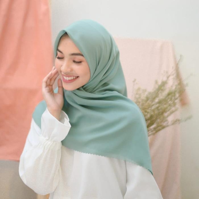 DISKON HIJAZ HIJAB VOAL PREMIUM SEGI EMPAT POLOS ANTI KUSUT WARNA MINT READY STOCK