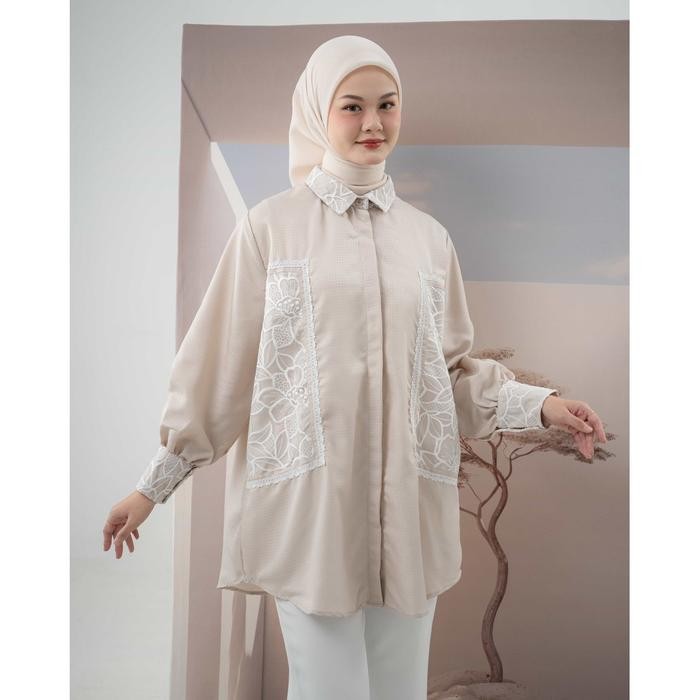 Pilihan- Mayoutfit Vanyka Tunic Atasan Tunic Kemeja Wanita Kombinasi Brukat Tile Bordir
