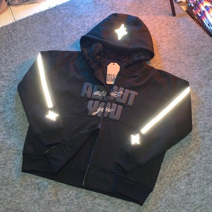 ABOUT YOU HOODIE DOUBLE ZIPPER - KUPLUK SHERPA - Reflektif + Plastisol Puff ink Glitter - FLEECE