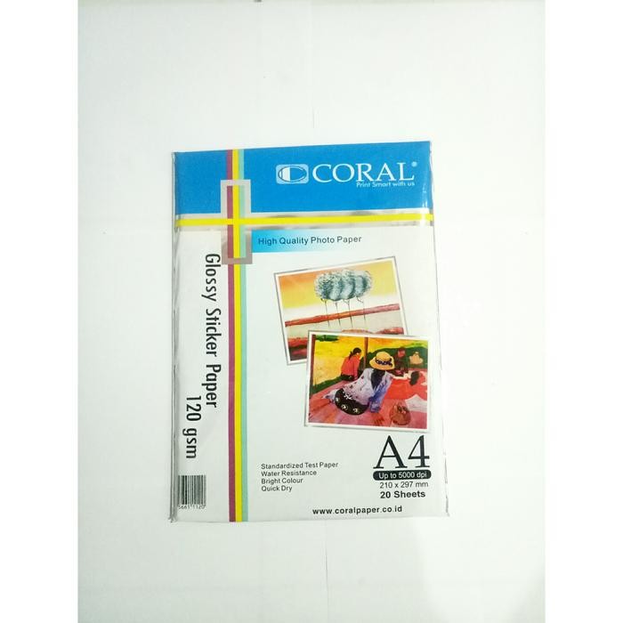 

CORAL KERTAS FOTO A4 GLOSSY STICKER 120Gsm isi 20 Lembar