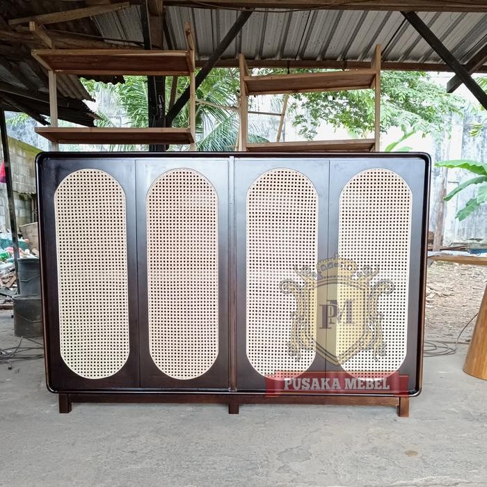 ASLI rak sepatu minimal rotan kayu jati, bufet rak sepatu sendal kayu jati READY STOCK