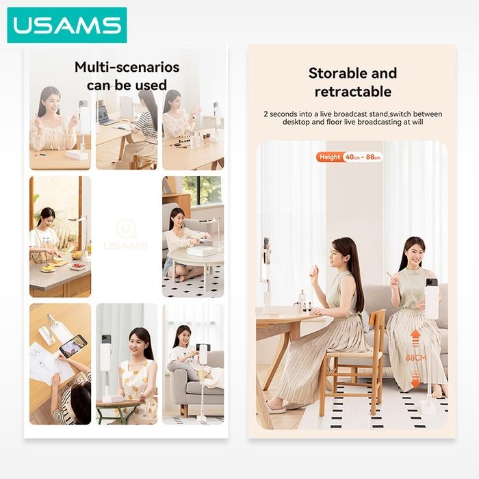 USAMS ZB265 Stand Phone Holder Multifungsi Folding Live Show Ringlight