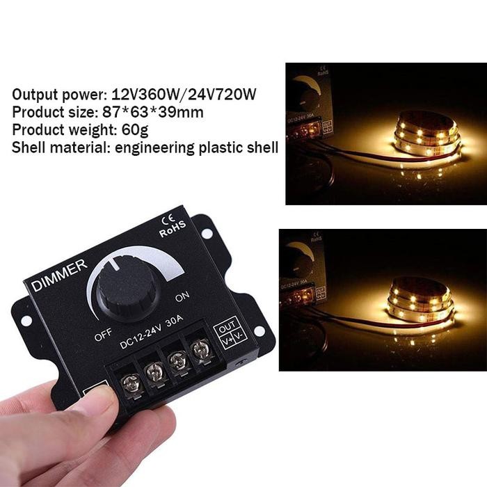 Dimmer Lampu Led 12 Volt/Dimmer Led Dc 12V-24V 30A Saklar Dimmer Lampu
