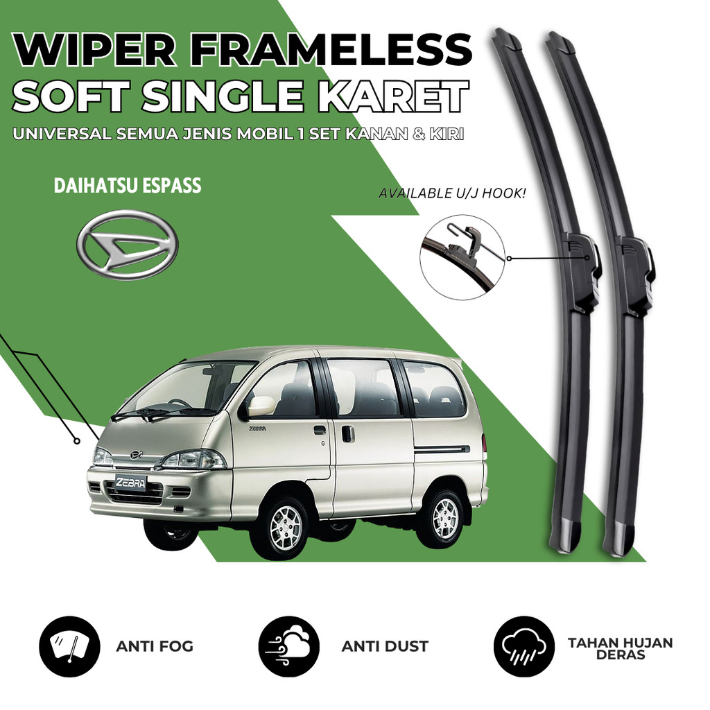 Wiper Frameless Daihatsu Espass Kaca Depan Mobil Satu Set Kiri Kanan