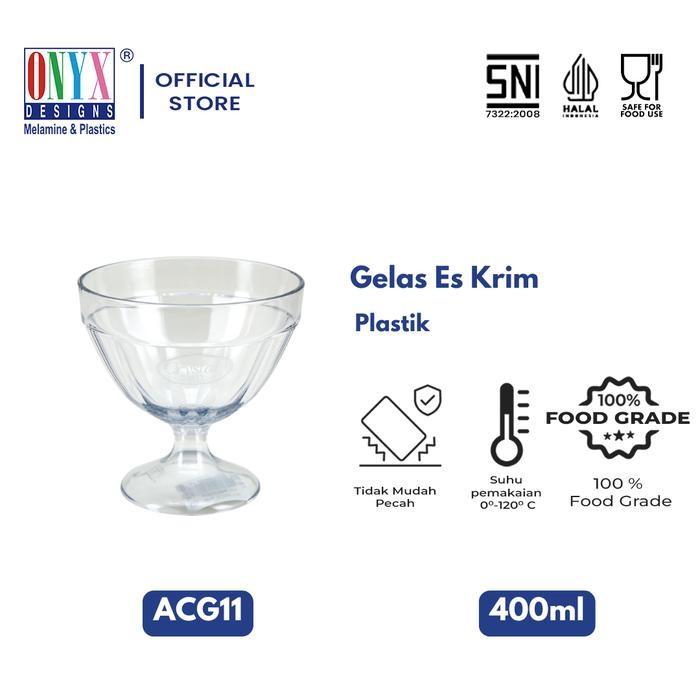 ASLI Onyx, Gelas Es Krim 400ml: Plastik SAN, Aman untuk Minuman, Bebas BPA, ACG11 READY STOCK