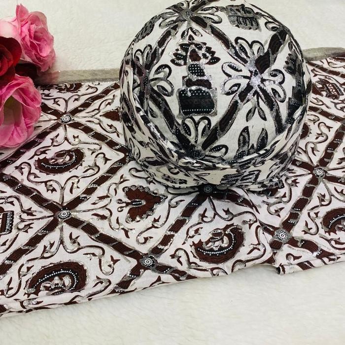 ASLI Set Blangkon Solo Jarik Prada Tulis Motif Sidomukti Putih Elegan READY STOCK