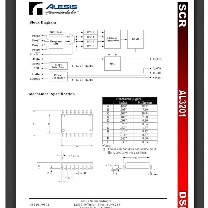 AL3201BG AL3201 Alesis SOIC-16 Digital Effect Echo Engine