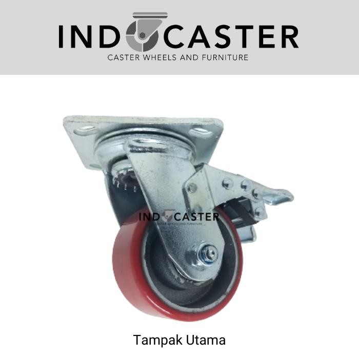 Roda Troli PU RHJ-TW Heavy Duty Caster Plat Rem Diameter 4 Inch